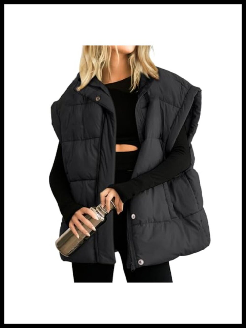 Women's Oversized Quilted Puffer Vest Full Zip Sleeveless Warm Coat